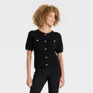 Women's Short Sleeve Lady Jacket Cardigan - A New Day™ Black